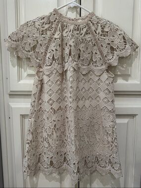 Women's Beige Lace Capelet Tunic Top